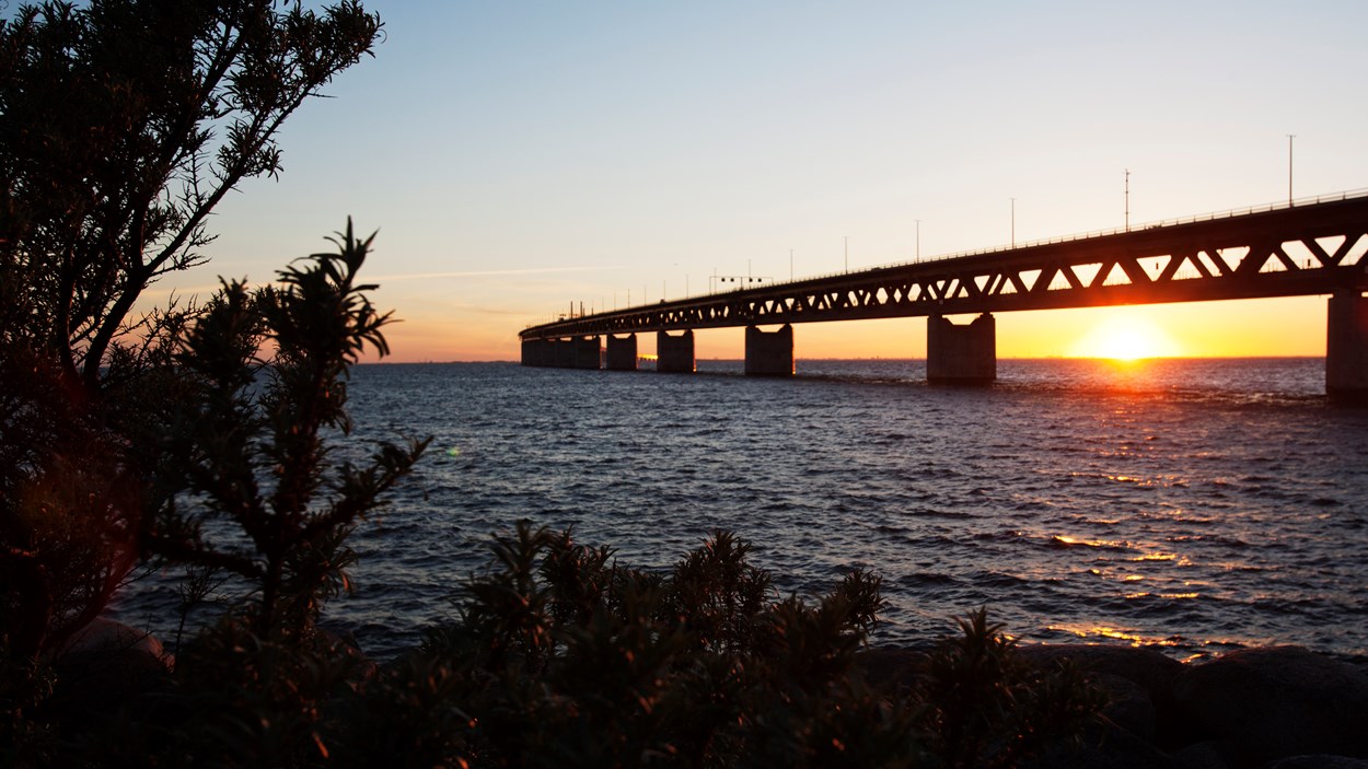 solnedgang over Øresundsbroen