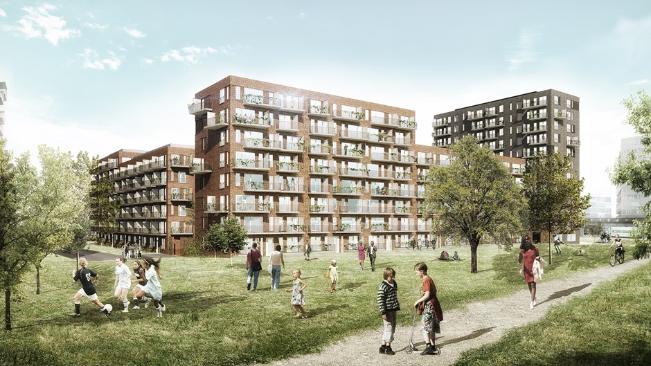 Visualisering af Ø Huset set fra Byparken